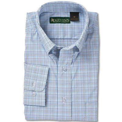 Kevin's Long Sleeve Performance Dress Shirt-MENS CLOTHING-Blue Plaid-S-Kevin's Fine Outdoor Gear & Apparel