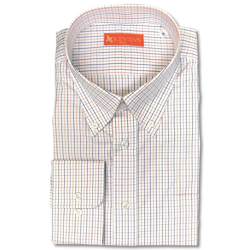 Kevin's Finest Red White & Blue Plaid Long Sleeve Dress Shirt-Men's Clothing-Orange/White/Blue Plaid-M-Kevin's Fine Outdoor Gear & Apparel