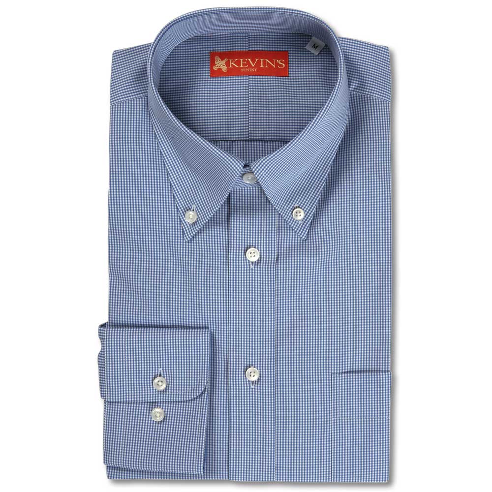 Kevin's Finest Classic Blue Gingham Long Sleeve Dress Shirt-Men's Outerwear-CLASSIC BLUE GINGHAM-M-Kevin's Fine Outdoor Gear & Apparel