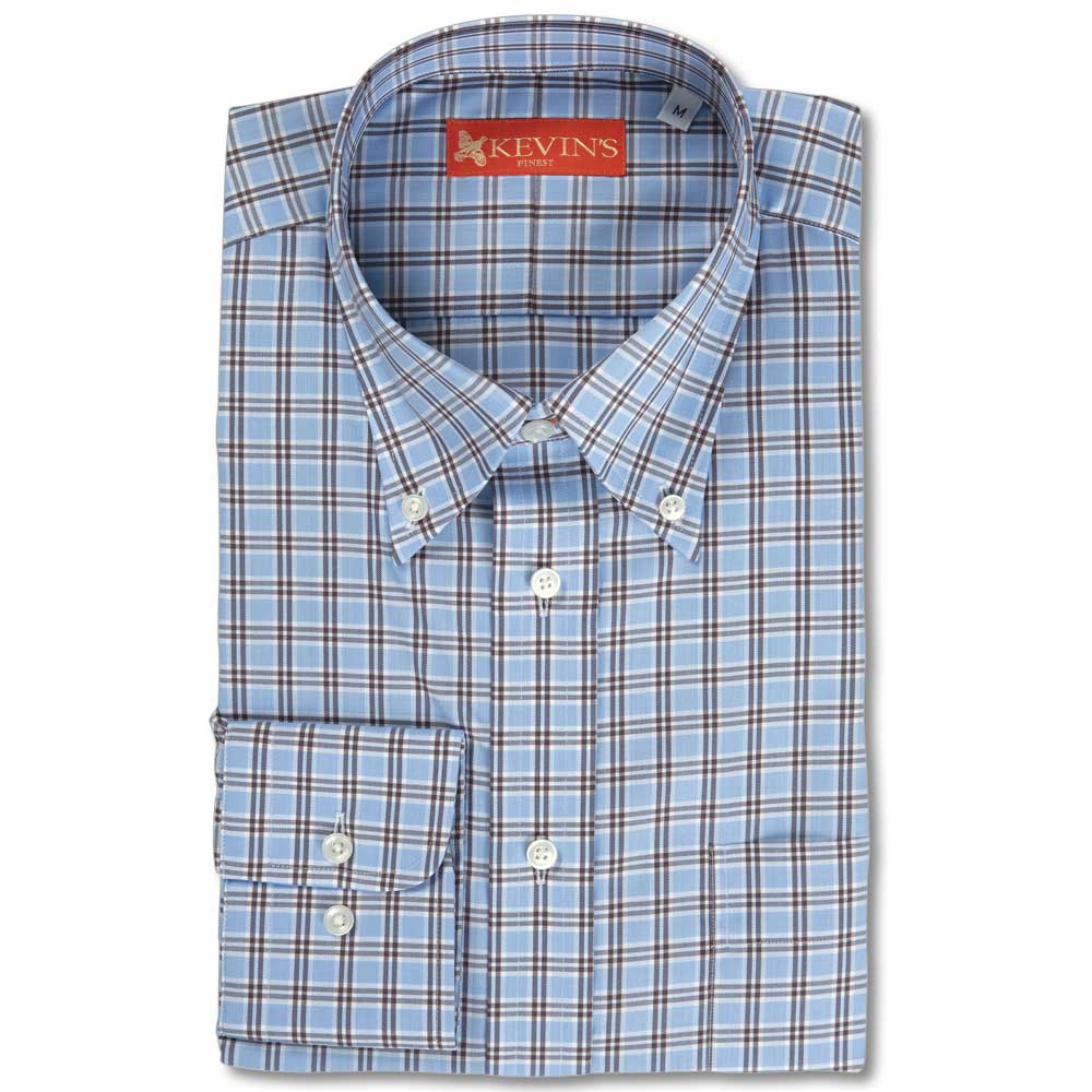 Kevin's Finest Brown/Blue Long Sleeve Dress Shirt-Men's Clothing-BLUE/BROWN TATTERSALL-M-Kevin's Fine Outdoor Gear & Apparel