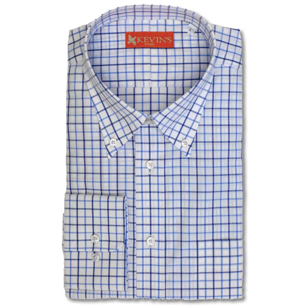 Kevin's Finest Classic Blue Tattersall Long-Sleeve Dress Shirt-Men's Shirts-CLASSIC BLUE TATTERSALL-M-Kevin's Fine Outdoor Gear & Apparel