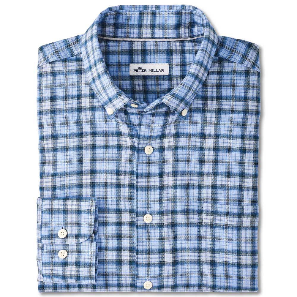Peter Millar Page Autumn Soft Cotton Sport Shirt-Men's Clothing-Cottage Blue-M-Kevin's Fine Outdoor Gear & Apparel