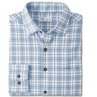 Peter Millar Graedon Performance Flannel Sport Shirt-Men's Clothing-Cottage Blue-M-Kevin's Fine Outdoor Gear & Apparel
