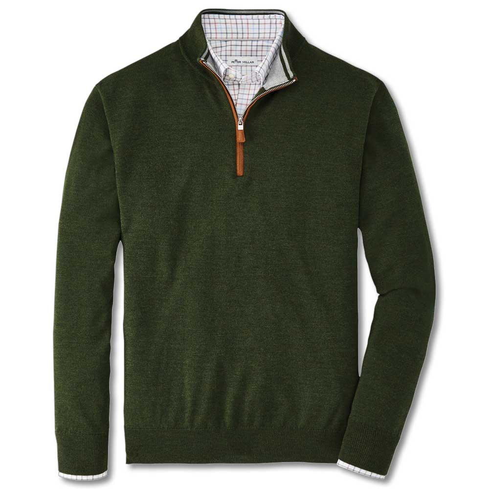 Peter Millar Crown Soft Suede Trim Quarter Zip-MENS CLOTHING-Loden-M-Kevin's Fine Outdoor Gear & Apparel