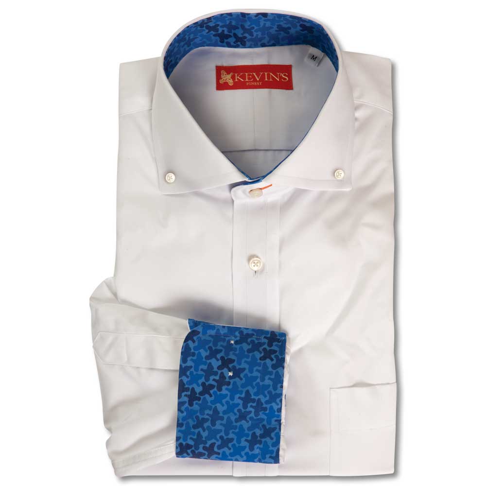 Kevin's Finest Men's Bobwhite Quail Trimmed Dress Shirt-men's dress shirts-White/Bobwhite Blue Camo-Medium-Kevin's Fine Outdoor Gear & Apparel