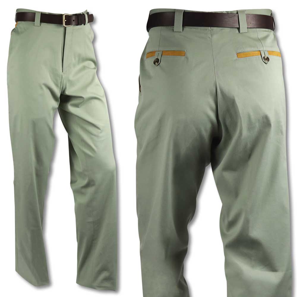 Kevin's Stretch Poplin Pant with Faux Leather Trim-MENS CLOTHING-Berle Manufacturing-LIGHT GREEN-30-30-Kevin's Fine Outdoor Gear & Apparel