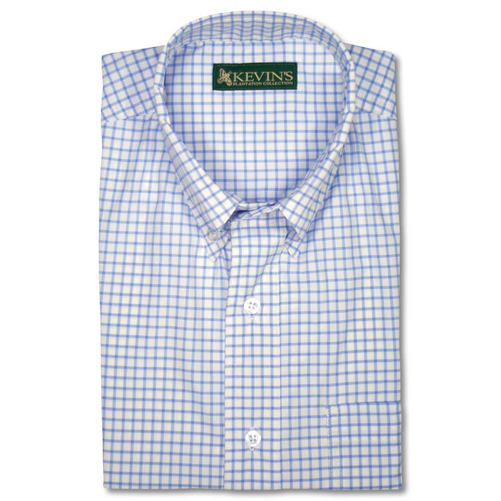 Kevin's Tattersall Long Sleeve Performance Dress Shirt-Men's Clothing-BLUE TATTERSALL-2XL-Kevin's Fine Outdoor Gear & Apparel