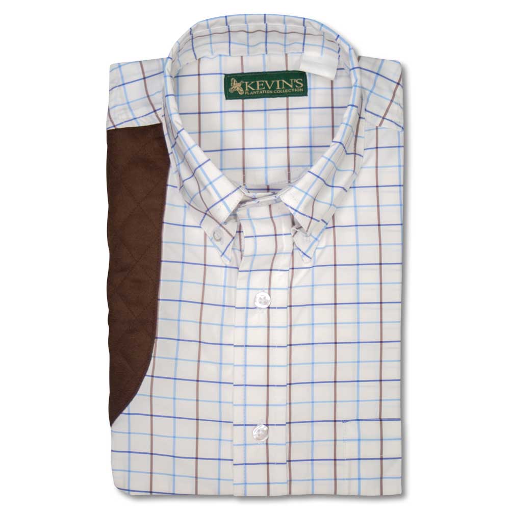 Kevin's Blue/ Brown Performance Tattersall Right Hand Shooting Shirt-Men's Clothing-BLUE/BROWN TATTERSALL-M-Kevin's Fine Outdoor Gear & Apparel