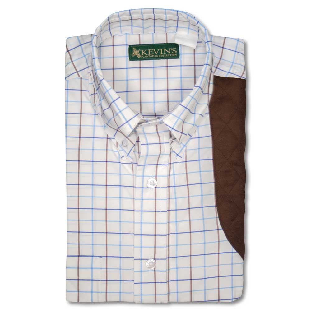 Kevin's Blue/ Brown Performance Tattersall Left Hand Shooting Shirt-Men's Clothing-BLUE/BROWN TATTERSALL-M-Kevin's Fine Outdoor Gear & Apparel