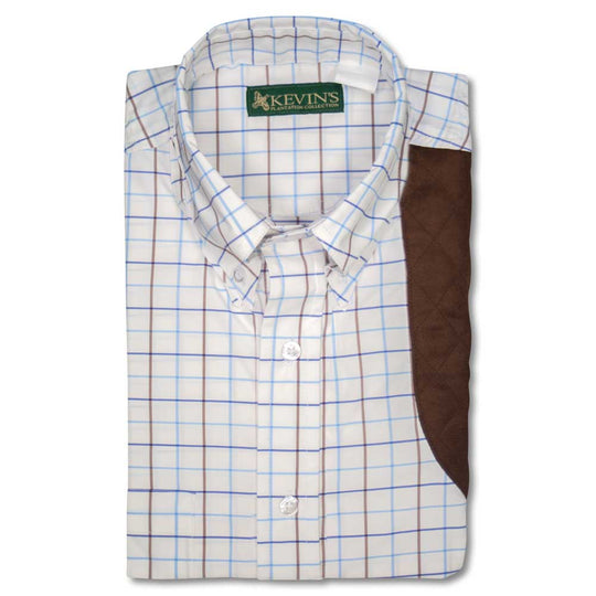 Kevin's Blue/ Brown Performance Tattersall Left Hand Shooting Shirt-Men's Clothing-BLUE/BROWN TATTERSALL-M-Kevin's Fine Outdoor Gear & Apparel