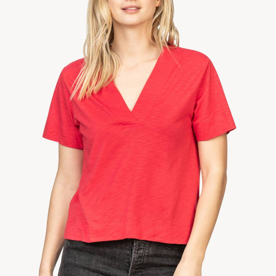Lilla P Short Sleeve V-Neck Tee-WOMENS CLOTHING-Rhubarb-S-Kevin's Fine Outdoor Gear & Apparel