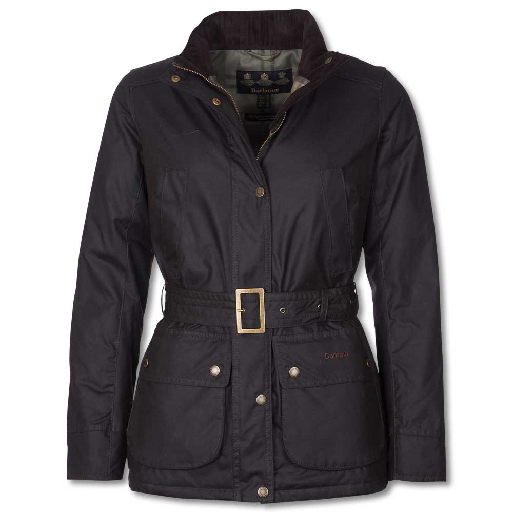 Barbour Women's Montgomery Waxed Jacket-Women's Clothing-BLACK/GREEN-4-Kevin's Fine Outdoor Gear & Apparel