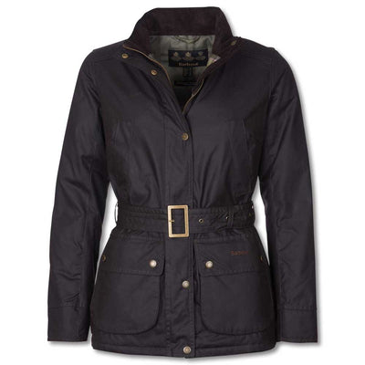 Barbour Women's Montgomery Waxed Jacket-Women's Clothing-BLACK/GREEN-4-Kevin's Fine Outdoor Gear & Apparel