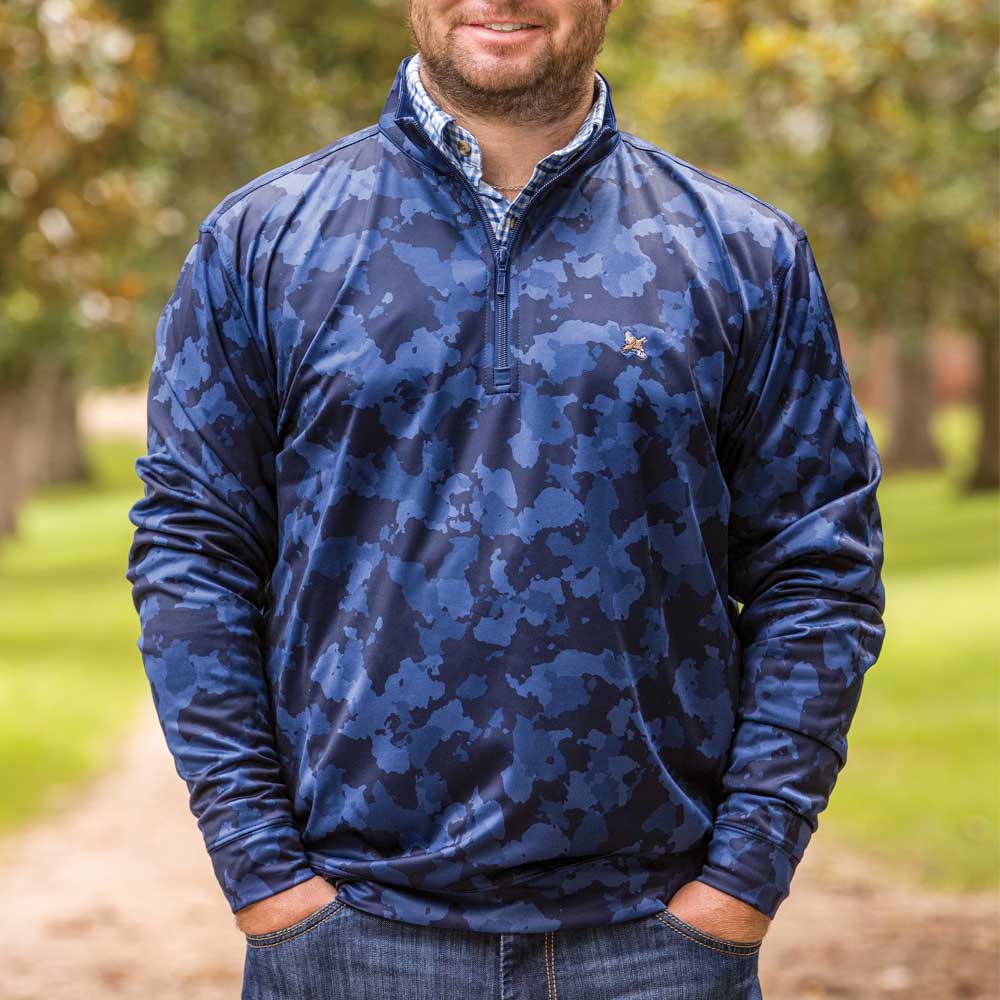 Kevin's 1/4 Blue Camo Performance Pullover-Men's Clothing-Kevin's Fine Outdoor Gear & Apparel