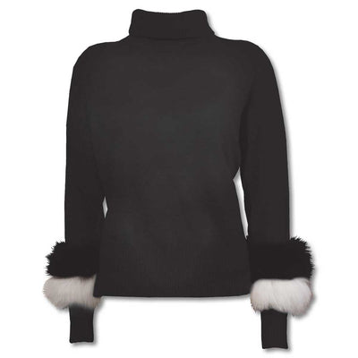 Fur Cuff Sweater-Women's Clothing-Black-XS-Kevin's Fine Outdoor Gear & Apparel