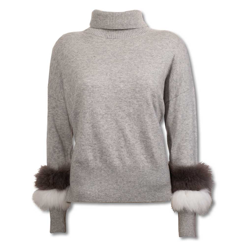 Fur Cuff Sweater-Women's Clothing-Grey-XS-Kevin's Fine Outdoor Gear & Apparel