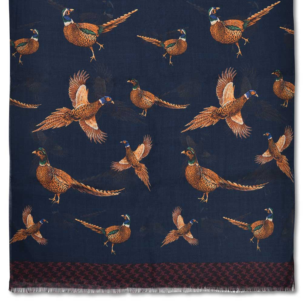 Kevin's Finest Silk Printed Scarves-Women's Accessories-PHEASANT/NAVY-Kevin's Fine Outdoor Gear & Apparel
