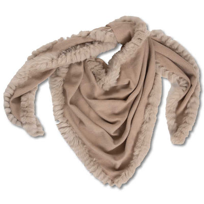 Women's Triangle Scarf Trimmed W/ Whipstiched Rex Rabbit-Women's Accessories-Camel-Kevin's Fine Outdoor Gear & Apparel