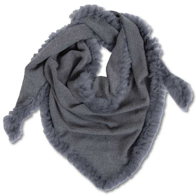 Women's Triangle Scarf Trimmed W/ Whipstiched Rex Rabbit-Women's Accessories-Gray-Kevin's Fine Outdoor Gear & Apparel