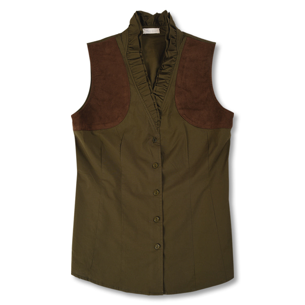 Kevin's Huntress Sleeveless Ruffle Shooting Blouse-Women's Clothing-OLIVE-10-Kevin's Fine Outdoor Gear & Apparel