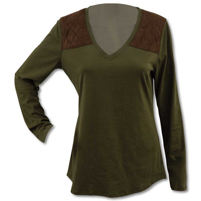 Huntress V-Neck Knit Shooting Shirt-Women's Clothing-OLIVE-S-Kevin's Fine Outdoor Gear & Apparel