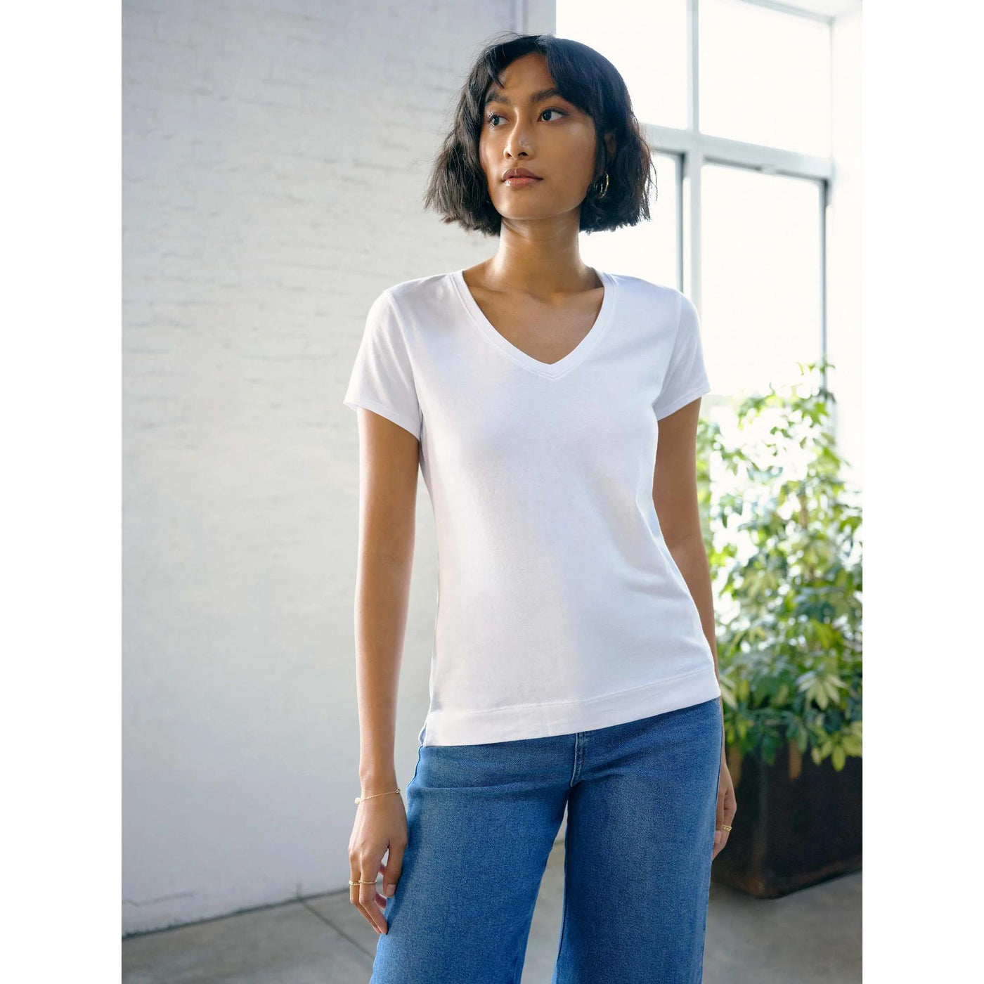 White & Warren Cotton Modal V Neck Tee-WOMENS CLOTHING-Kevin's Fine Outdoor Gear & Apparel