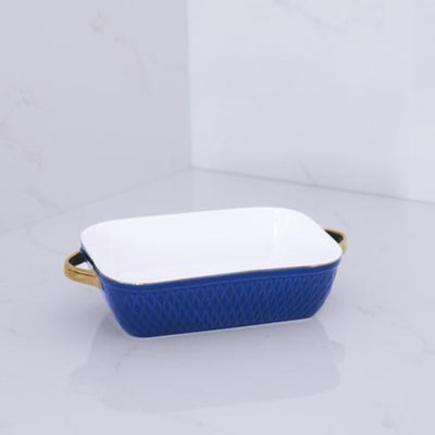 Beatriz Ball Ceramic Small Retangular Baker with Gold Handles-HOME/GIFTWARE-BLUE AND GOLD-Kevin's Fine Outdoor Gear & Apparel