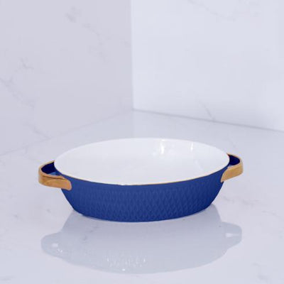 Beatriz Ball Ceramic Small Oval Baker with Gold Handles-HOME/GIFTWARE-BLUE AND GOLD-Kevin's Fine Outdoor Gear & Apparel