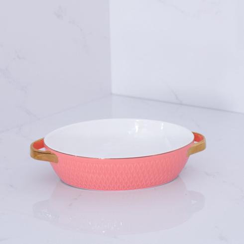 Beatriz Ball Ceramic Small Oval Baker with Gold Handles-HOME/GIFTWARE-SALMON-Kevin's Fine Outdoor Gear & Apparel