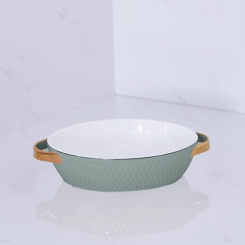 Beatriz Ball Ceramic Small Oval Baker with Gold Handles-HOME/GIFTWARE-SAGE-Kevin's Fine Outdoor Gear & Apparel