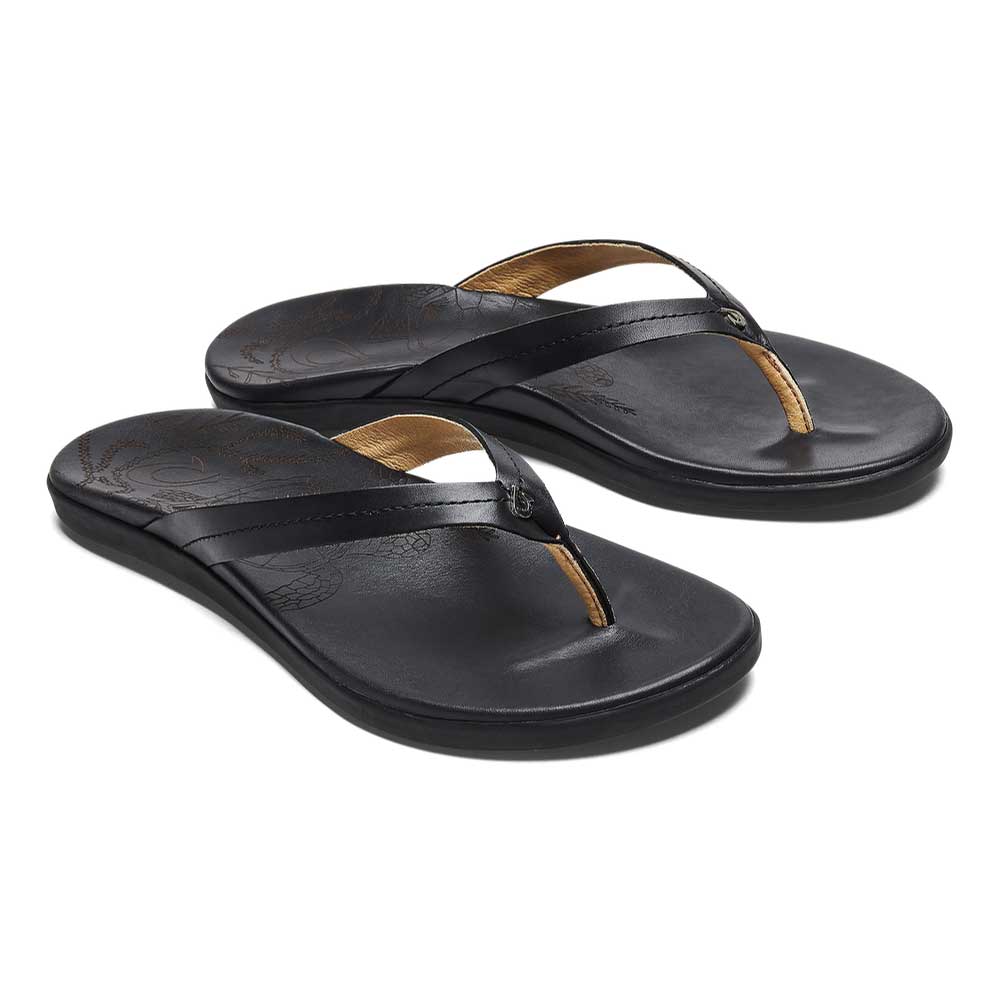 Olukai Honu Women's Leather Sandals-Women's Footwear-Black-6-Kevin's Fine Outdoor Gear & Apparel