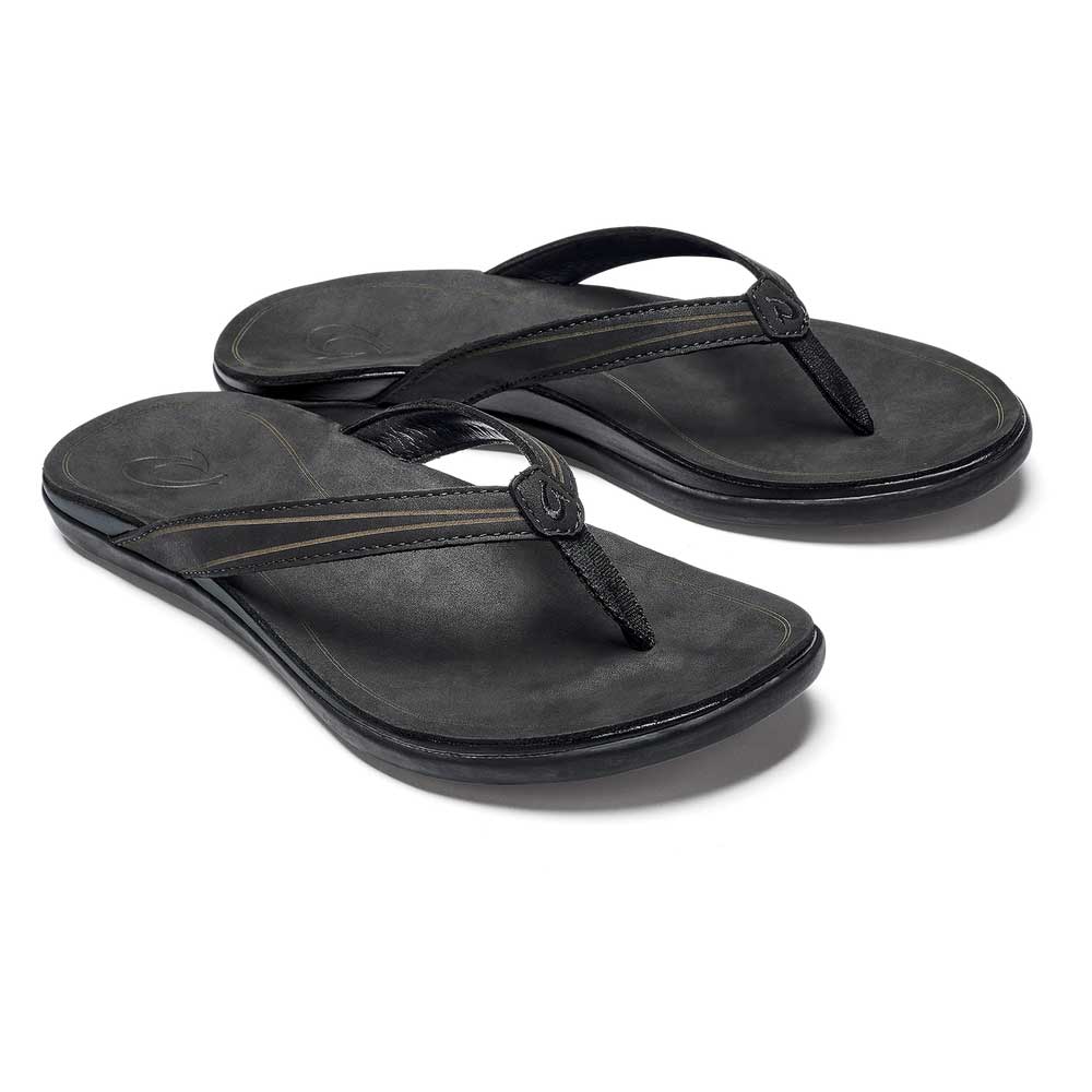 Olukai Women's Aukai Leather Sandals-Women's Footwear-Black/ Black-6-Kevin's Fine Outdoor Gear & Apparel