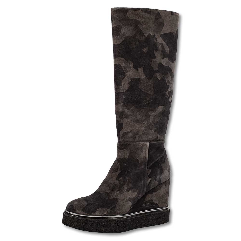 Women's Spanish Suede Grey Camo Wedge Boots-Footwear-Grey Camouflage-36 (US 5.5 - 6)-Kevin's Fine Outdoor Gear & Apparel