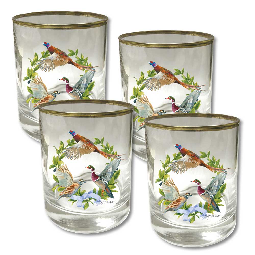 Upland Wreath 14oz Double Old Fashioned Glass Set-UPLAND WREATH-Kevin's Fine Outdoor Gear & Apparel
