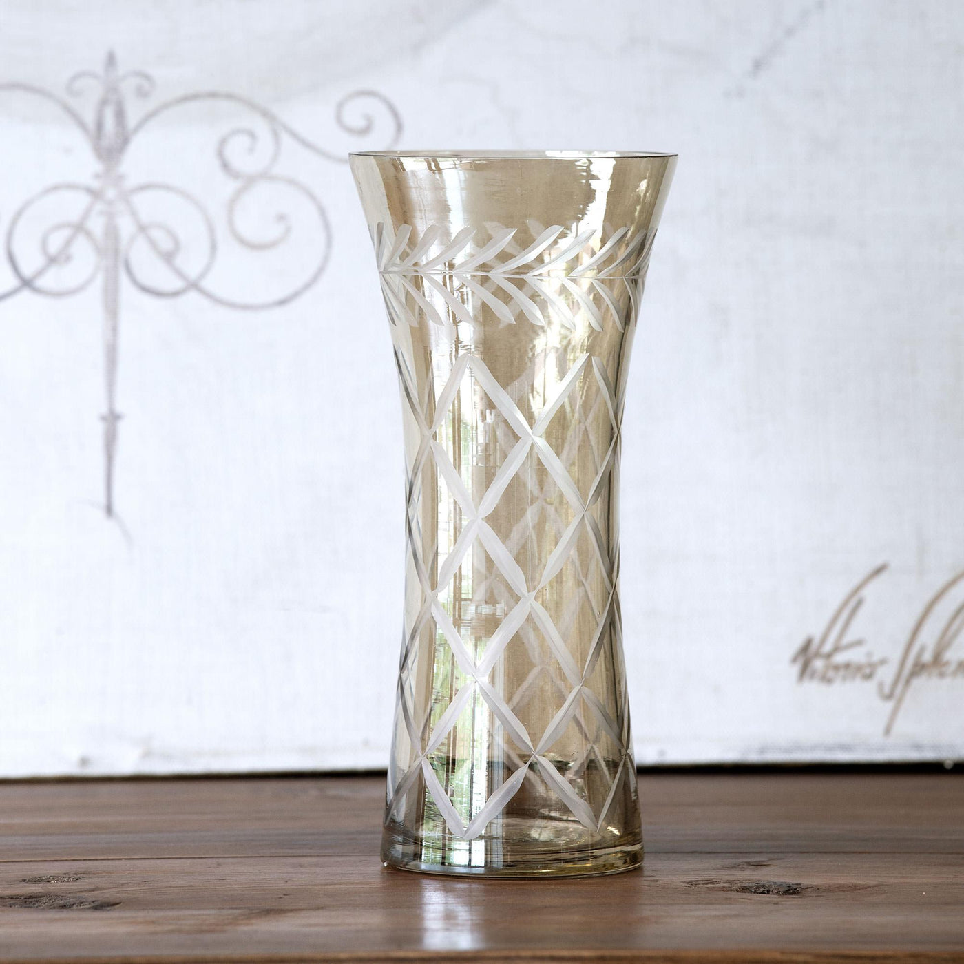 Park Hill Smokey Glass Etched Vase-HOME/GIFTWARE-Kevin's Fine Outdoor Gear & Apparel