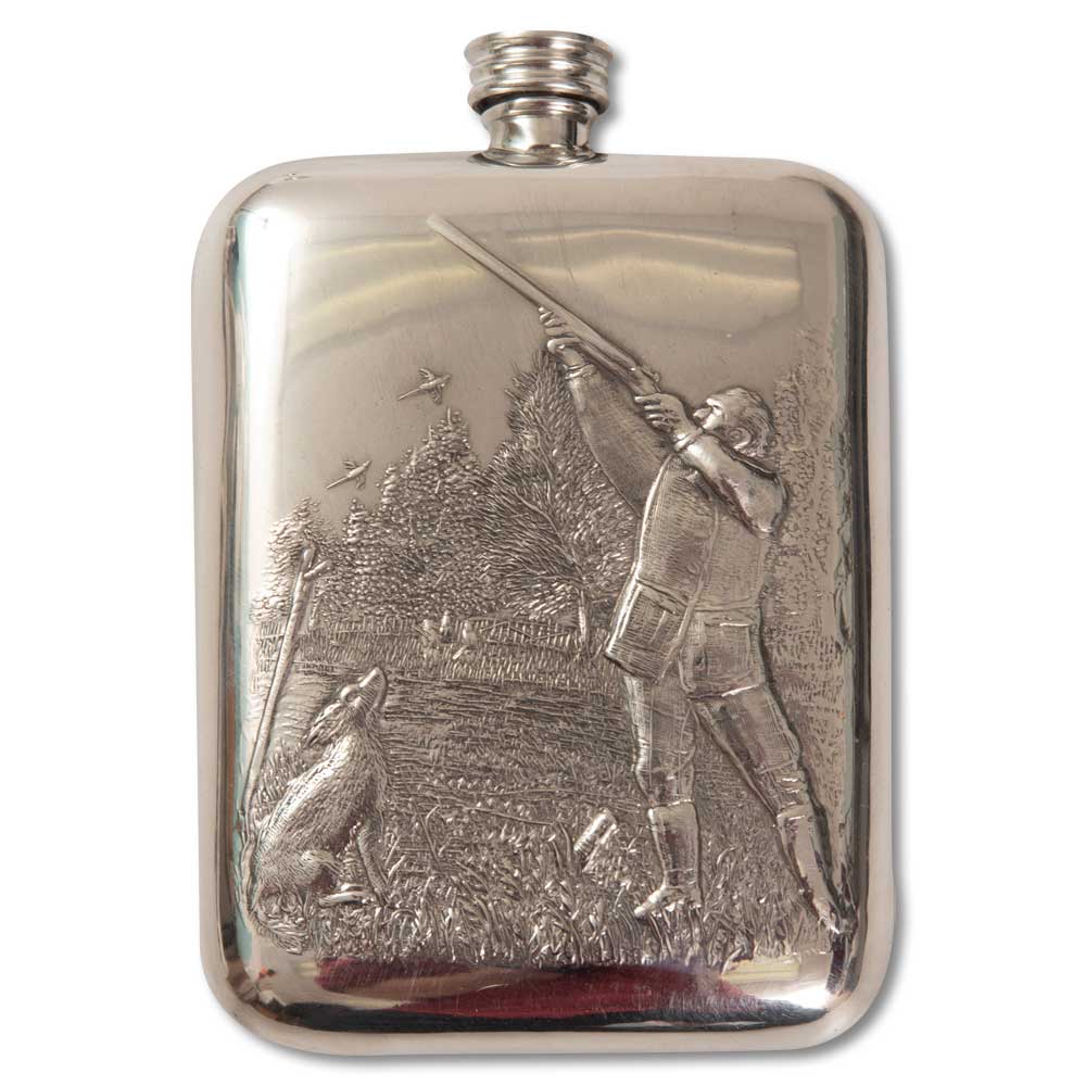 English Pewter 6 oz. Hunting Scene Flask-HOME/GIFTWARE-Kevin's Fine Outdoor Gear & Apparel