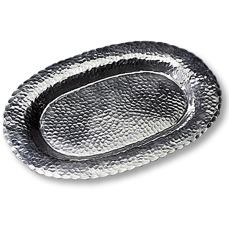 Aluminum Hammered Oval Scalloped Tray 20" x 13"