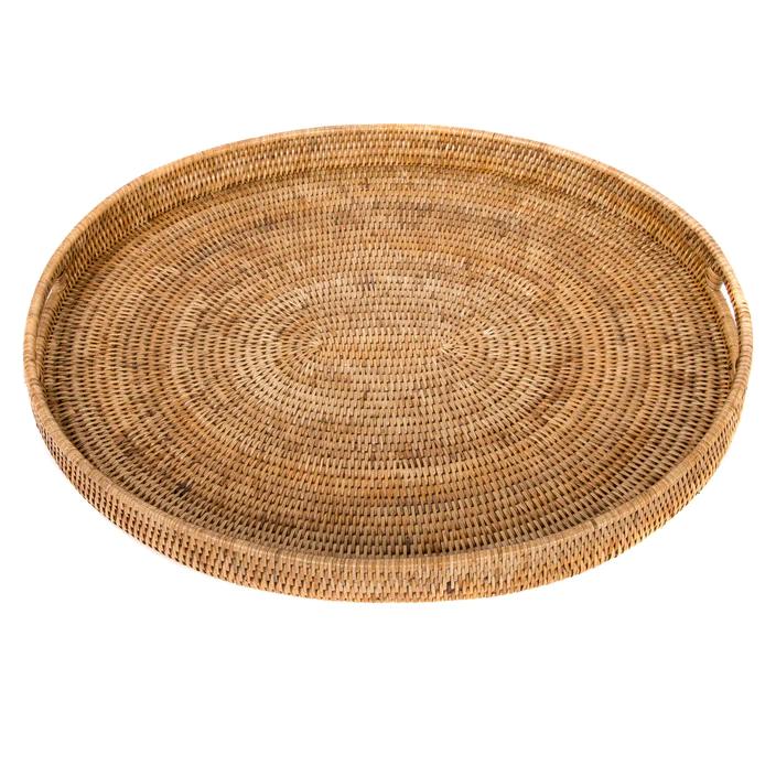 Wicker Oval Ottoman Tray with Cutout Handles-Home/Giftware-23" x 20" x 2"-Kevin's Fine Outdoor Gear & Apparel