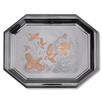 Bob White Quail Covey in Gold Inlay Stainless Steel Serving Tray