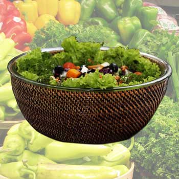 Wicker Salad Bowl with Round Glass Bowl