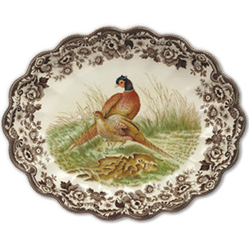 Spode Woodland Oval Fluted Dish - Pheasant 14.5"