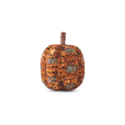 ORANGE AND BROWN FEATHER PUMPKINS-K & K INTERIORS, INC.-9 INCH-Kevin's Fine Outdoor Gear & Apparel
