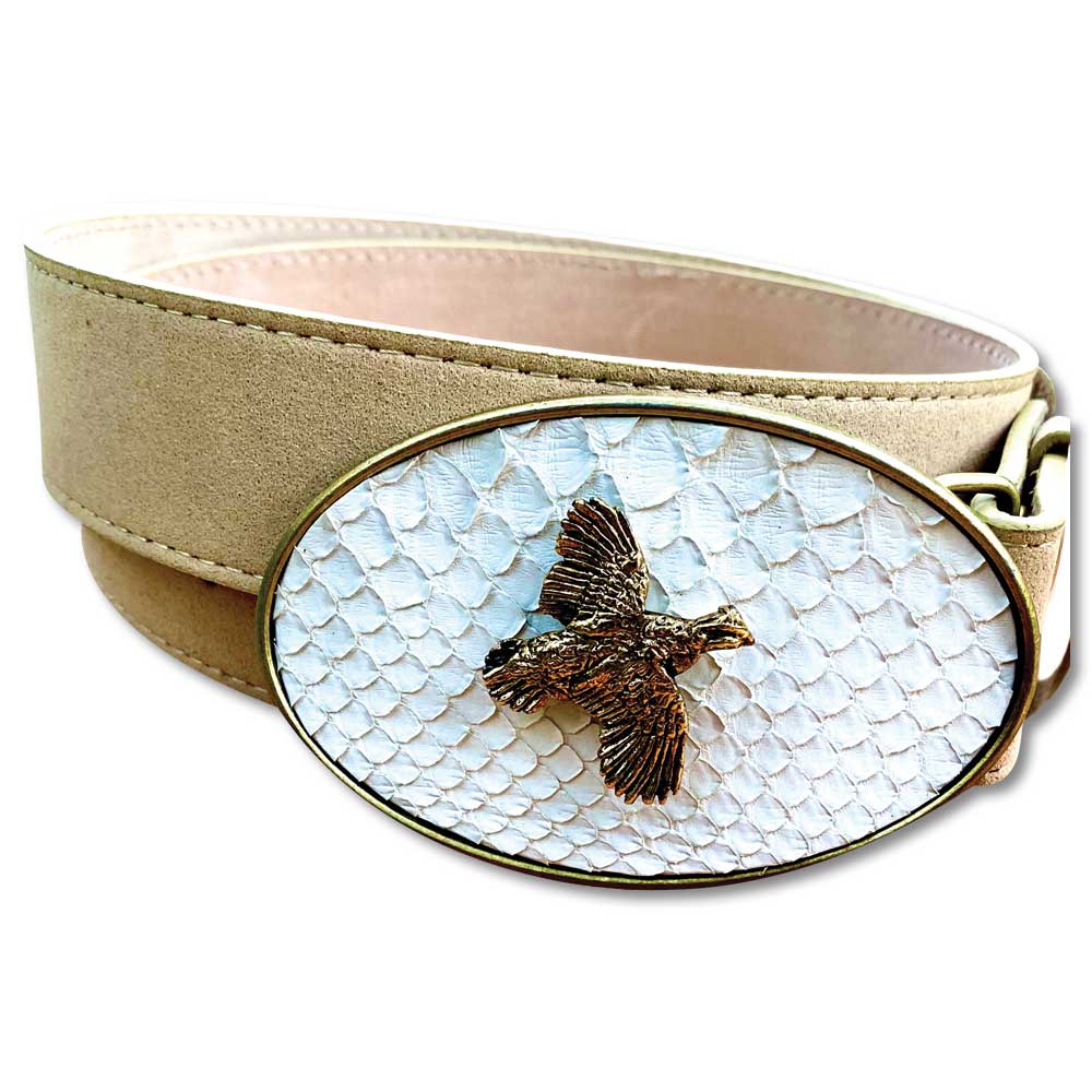 Chic Verte Quail on Python Buckle with Cowhide Leather Belt-Women's Accessories-Pearl-Kevin's Fine Outdoor Gear & Apparel