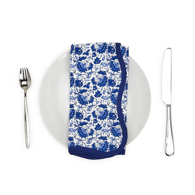 Blue Floral Set of 4 Scalloped Edge Trim Napkins-Home/Giftware-Kevin's Fine Outdoor Gear & Apparel