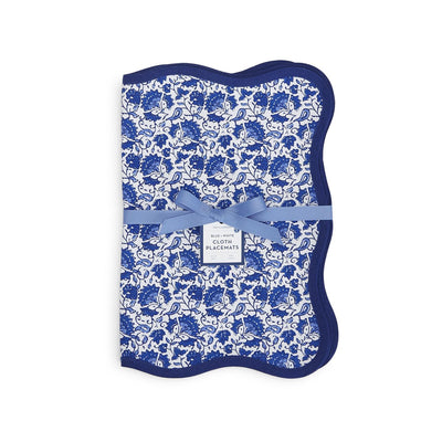 Blue Floral Set of 4 Scalloped Edge Trim Placemats-Home/Giftware-Kevin's Fine Outdoor Gear & Apparel
