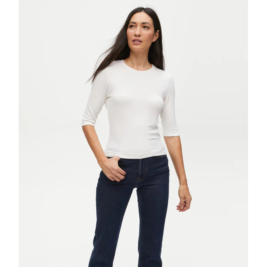 Michael Stars Maeve Elbow Sleeve Crew Neck Cropped Tee-Women's Clothing-White-OS-Kevin's Fine Outdoor Gear & Apparel