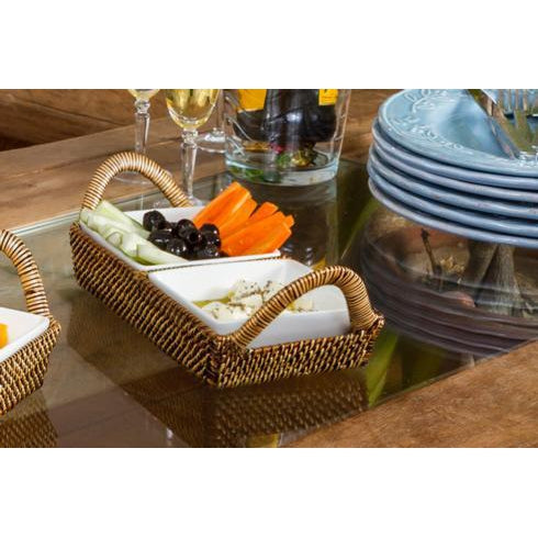 Wicker Rectangular Tray with White Porcelain Dish-Home/Giftware-2 Divders with Porcelain Insert-Kevin's Fine Outdoor Gear & Apparel