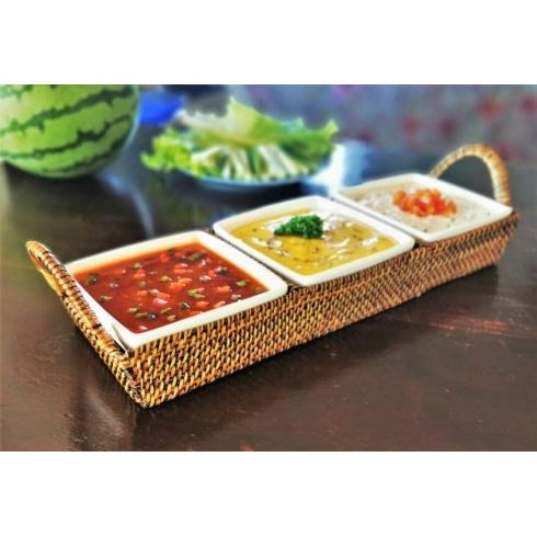 Wicker Rectangular Tray with White Porcelain Dish-Home/Giftware-3 Divders with Porcelain Insert-Kevin's Fine Outdoor Gear & Apparel