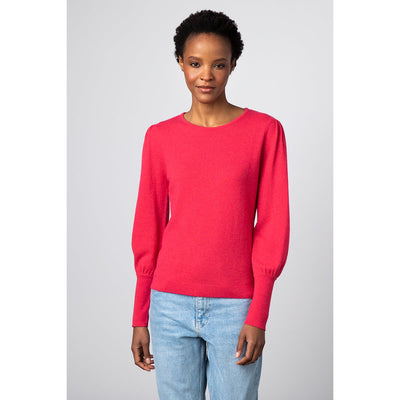 Kinross Cashmere Gathered Sleeve Crew Neck Sweater-Women's Clothing-Geranium-XS-Kevin's Fine Outdoor Gear & Apparel