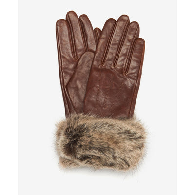 Barbour Fur Trimmed Leather Gloves-Dark Caramel-S-Kevin's Fine Outdoor Gear & Apparel